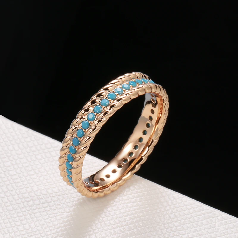 Women's 585 Rose Gold Stackable Turquoise Finger Ring