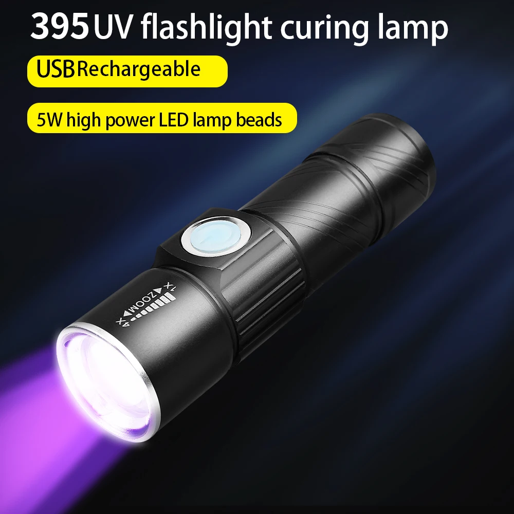 LUXIANZI 9/21/51 LED UV Flashlight With Zoom Function Glue Curing  Mini UV Camping Light Detect Fluorescent Ultraviolet Torch