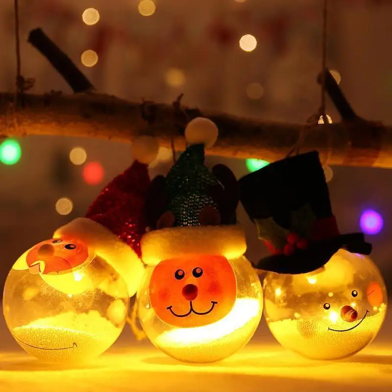 Transparent Glowing Christmas Ball Merry Xmas Snowman Tree Hanging Ball with Lights Decoration Christmas Kids Gift Wholesale