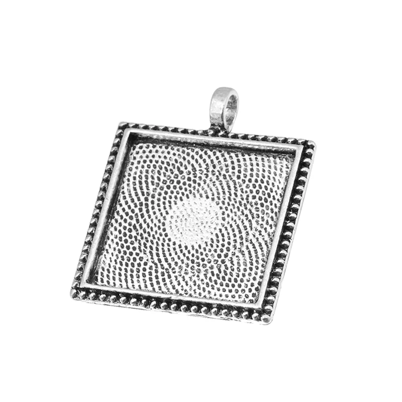 10 sztuk/partia 16/20/25/30/35mm kwadratowy wisiorek Cabochon ustawienie podstawy taca ze stopu pusty wisiorek naszyjnik DIY akcesoria do wyrobu biżuterii — zdjęcie 2