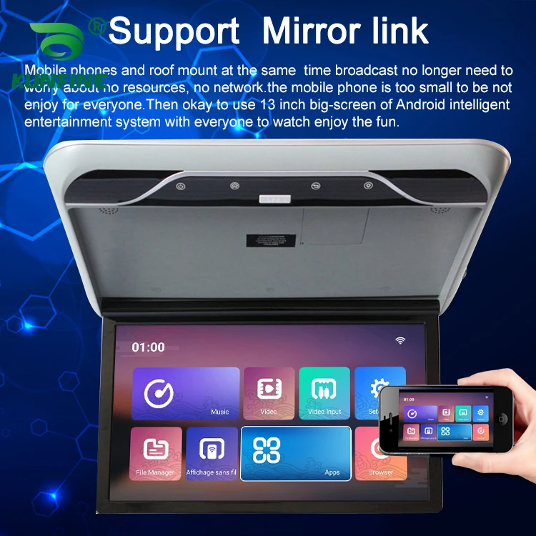 19 inch Display digital screen Android 9.0 Car Roof Monitor LCD Flip Down Screen Overhead Multimedia Video Ceiling Roof mount