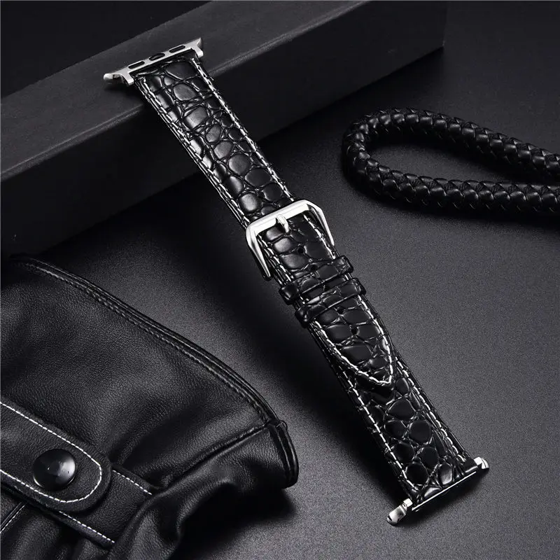 Crocodile Pattern Design Leather Watchbands for Apple Watch Ultra 8 7 6 SE 5 4 3 Watch Strap 49 45 44 42 41 40 38mm for iwatch