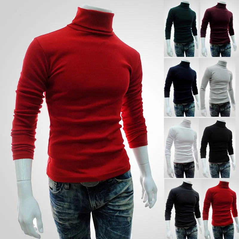 Autumn Winter Men\'s Sweater Mens Turtleneck Solid Color Pullovers Men Clothing Slim Fit Male Knitted Sweaters pull homme MY277