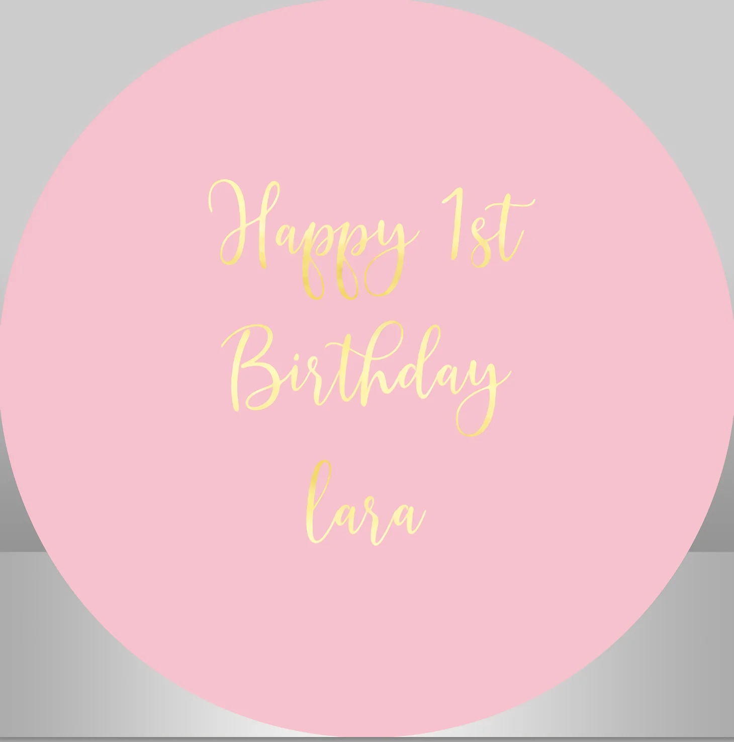 Sensfun Circle Round Pink Background and Golden Writing Happy Birthday Background and Backdrop Candy table Banner Covers