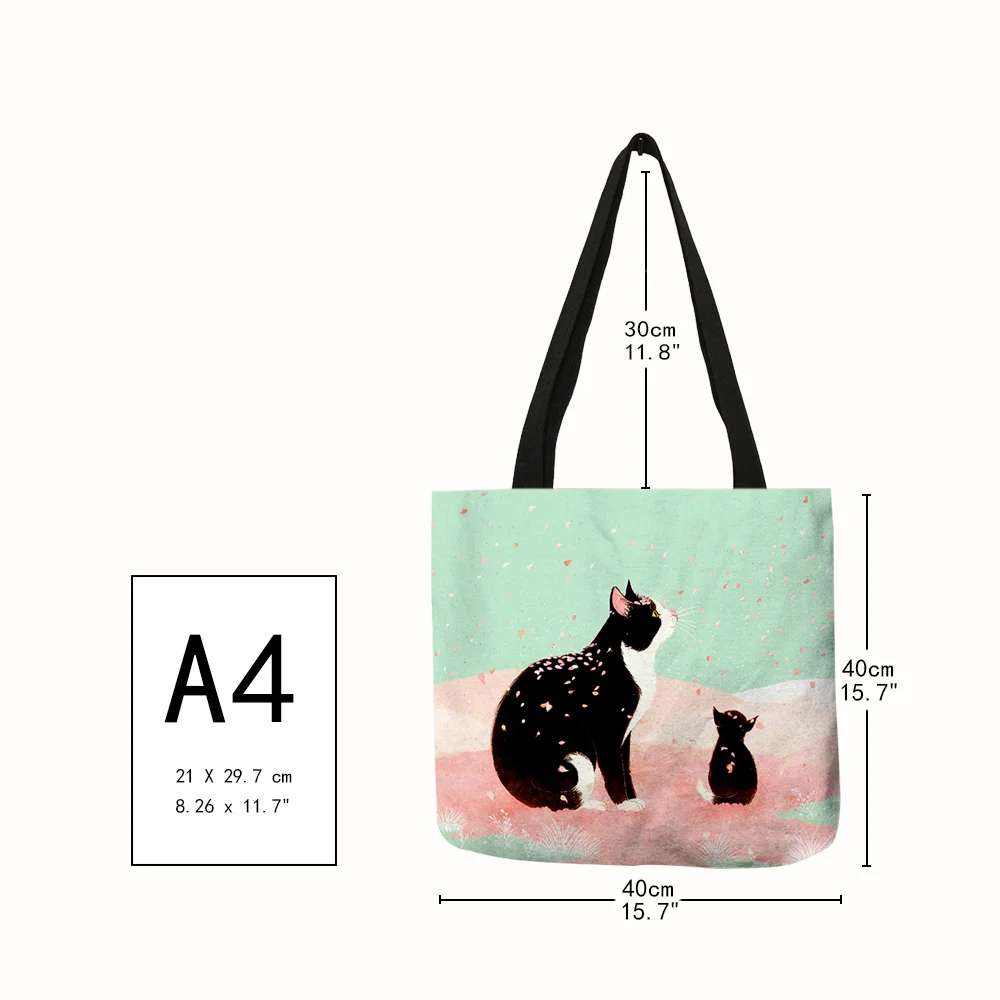 Customized Cartoon Cat Print Korean Tote Bag For Women Reusable Shopping Bags For Groceries Folding Travel School Bags Pouch