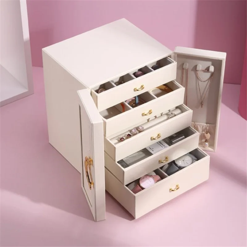 

5-Layer Jewelry Storage Box Large Capacity Double Flat PU Leather Earrings Necklace Jewelry Storage Box