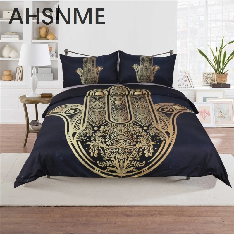 AHSNME New luxury Buddha's palm bronzing design 3Pcs Bedding set United States Twin Full Queen king No Fading pilling