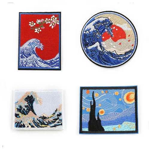 Japanese Style Embroidery Patch For Clothing DIY Applique Sticker Iron On Patches For Clothes Jacket Coat Apparel Accessories