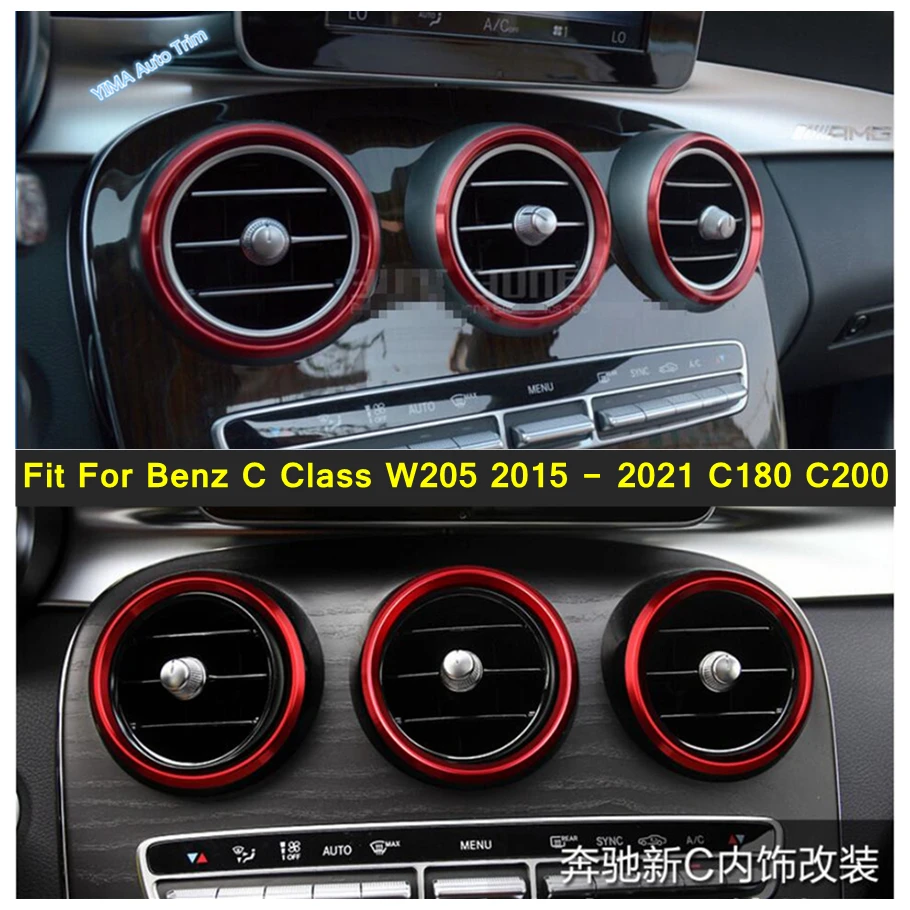 Lapetus Car Styling  Air AC Vent Ring Frame Cover Trim Metal For Mercedes-Benz C Class W205 2015 - 2021 C180 C200/ Red Interior