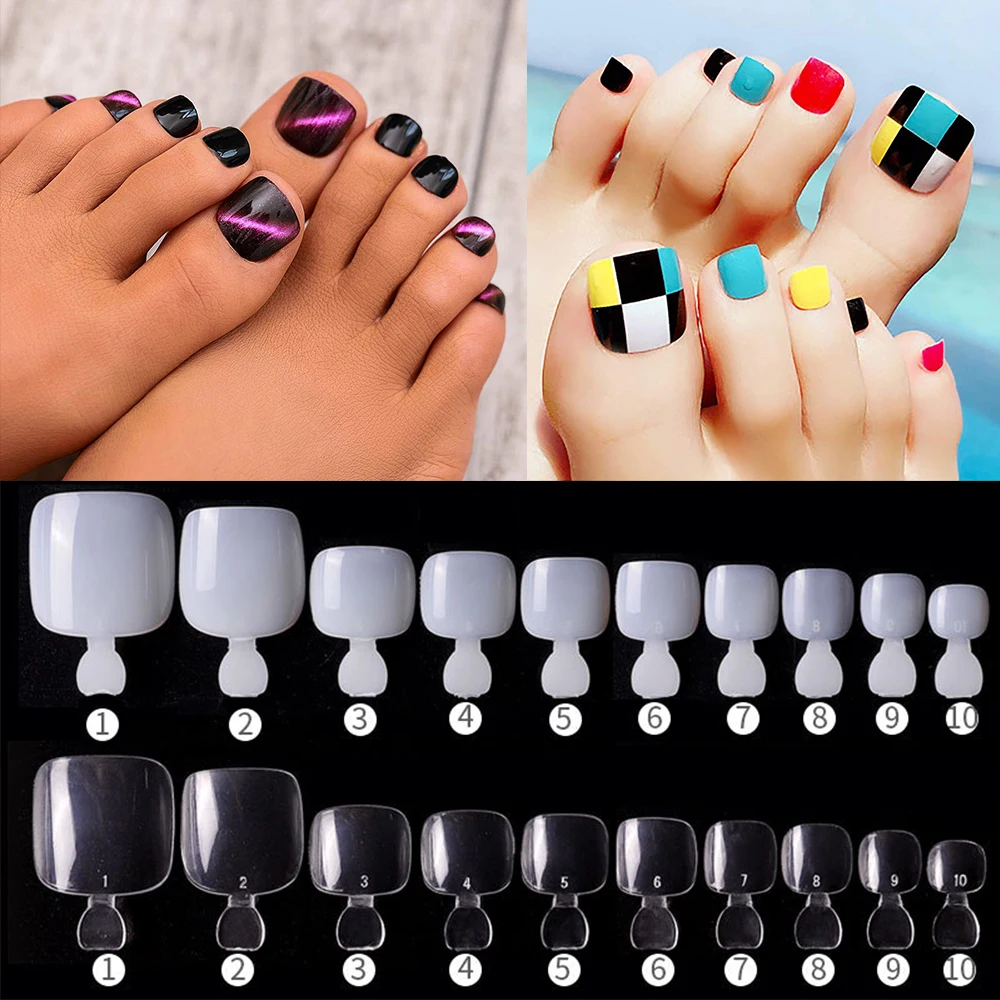 500Pcs/120pcs False Toenails Full Cover Artificial French Acrylic Toenails 10 Sizes for Nail Salons and Nail Art Toe Nails Tips