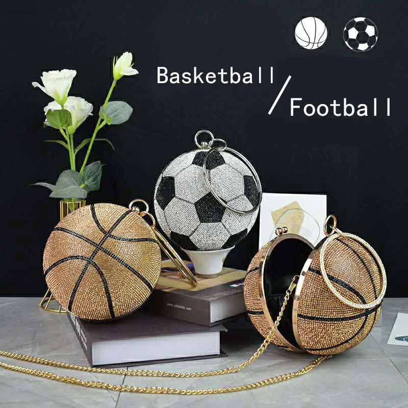 

Oliwei Basketball Round Ball Gold Clutch Purses for Women Evening Rhinestone Handbags Ladies Party Dinner Bag