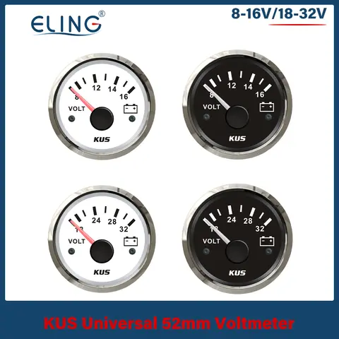KUS 52mm indicador de voltaje de batería de barco de coche 8-16V 18-32V 9-32V voltímetro indicador de voltaje retroiluminación roja amarilla impermeable 12V 24V