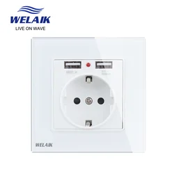 WELAIK Tempering-Glass-Panel EU Wall-Power Socket-and 2USB Power-Socket  UK-Standard B18E2USW