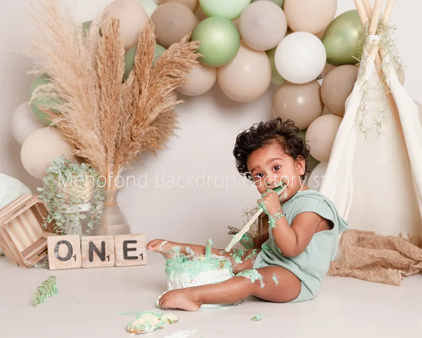 Mehofond Photography Background Pink Floral Balloon Baby Girl Boy First Birthday Party Cake Smash Portrait Backdrop Photo Studio