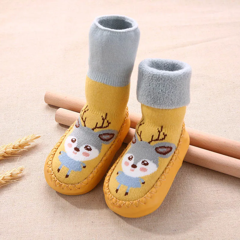 6 Months To 3 Years Old Baby Rubber Shoes Toddlers Infant Sock Cartoon Animal Pattern Anti-slip Warm Terry Winter Baby Shoes