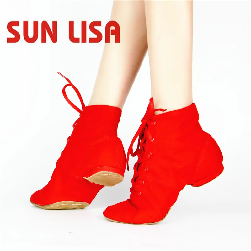 

SUN LISA Women's Lady's Canvas Jazz Dancing Shoes Jazziness Dance Shoes Black/ Red