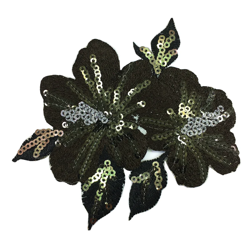 2 Pc Del Fiore Del Ricamo Patch di Paillettes in Rilievo Toppe E Stemmi per Abbigliamento Vestiti Adesivo Ricamato Appliques Ferro su Parches AC1530