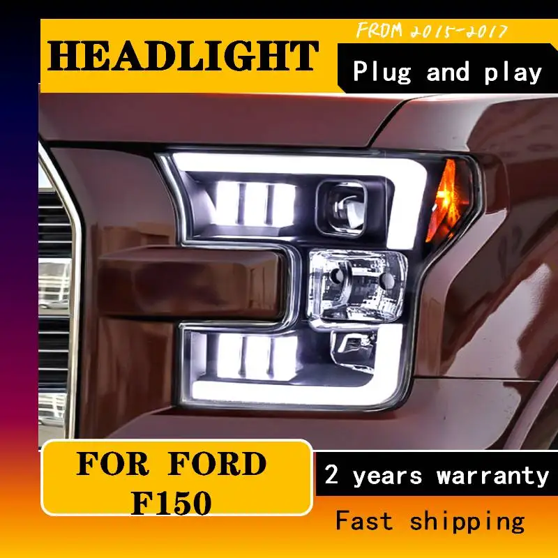 Car Styling For Ford F150 Headlight 2015-2017 Head Lamp Dynamic Turn Signal Low Beam High Beam Light Car Accessories