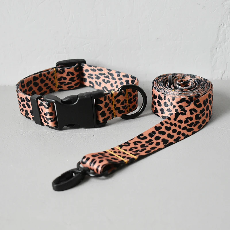 leopard Color Pet Accessories Samoyed Designer Dog Collars LeashBeagle Pet Kit Dog Collar And leash Set For Pug Collar