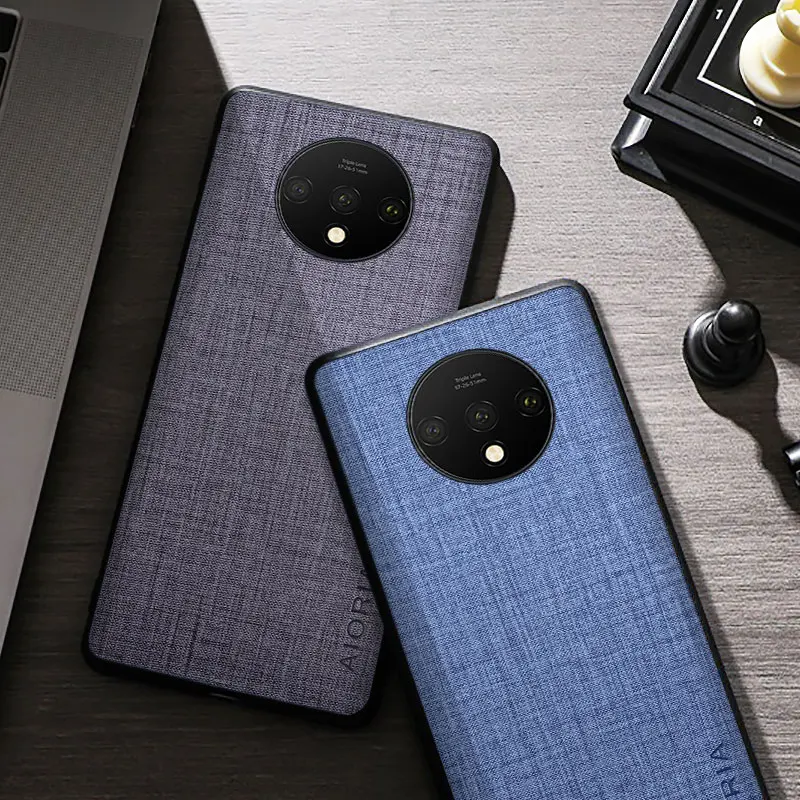 Case For Oneplus 7T Pro Cloth Texture Four-Corner Explosion-proof Protective Premium Textile PU Back Cover for oneplus 7t case