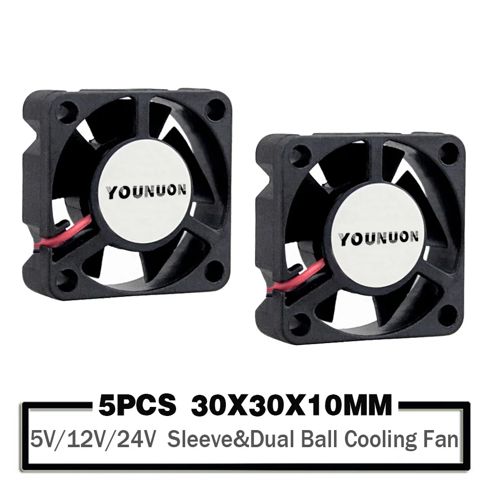 

5 Pieces DC 24V 12V 5V 3cm 30x30x10mm 2Pin Ball Bearing Portable Cooling Fan Dupont 2.54 2.0 30mm x 10mm Cooler 3010