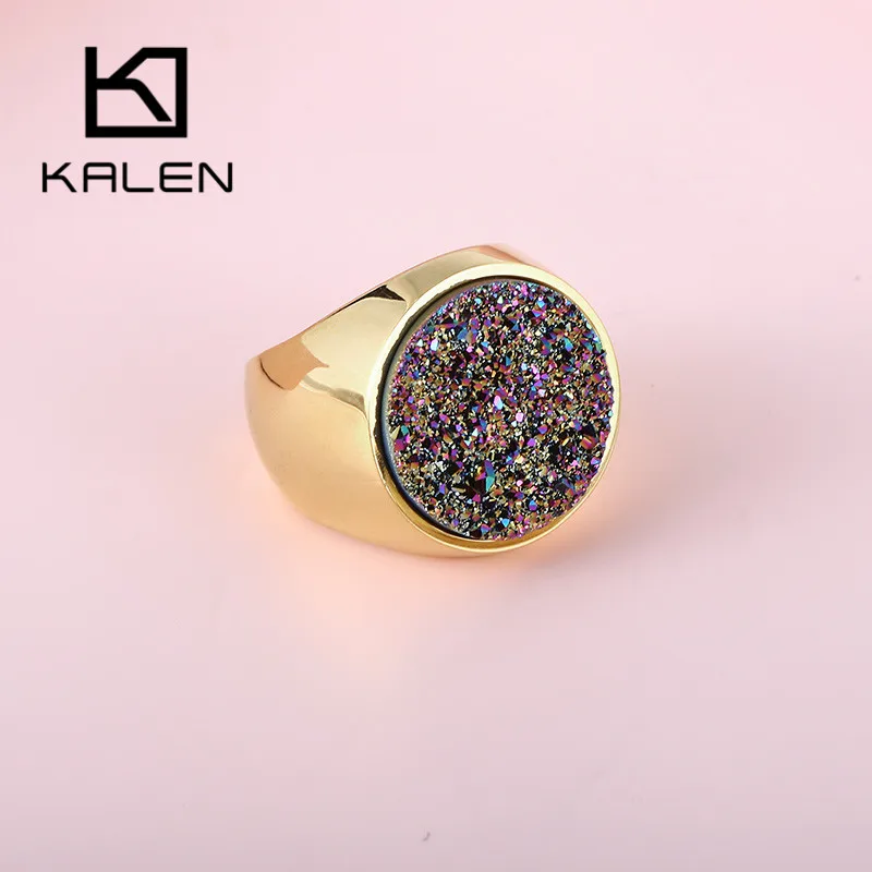 KALEN Round Colourful Crystal Bud Bague Rings For Women Gold Color Stainless Steel Wedding Bands Mujer Anillos Elegant Jewelry