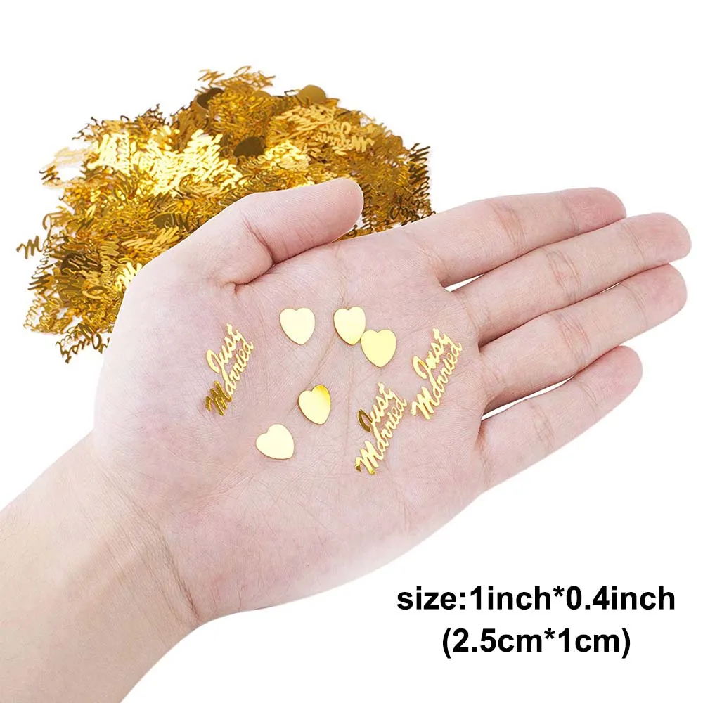 15g Hochzeit Dekore Nur Verheiratet & Herzen Rose Gold Silber Rot Konfetti Braut Dusche Scatter Jahrestag Partei Liefert – Detail 1