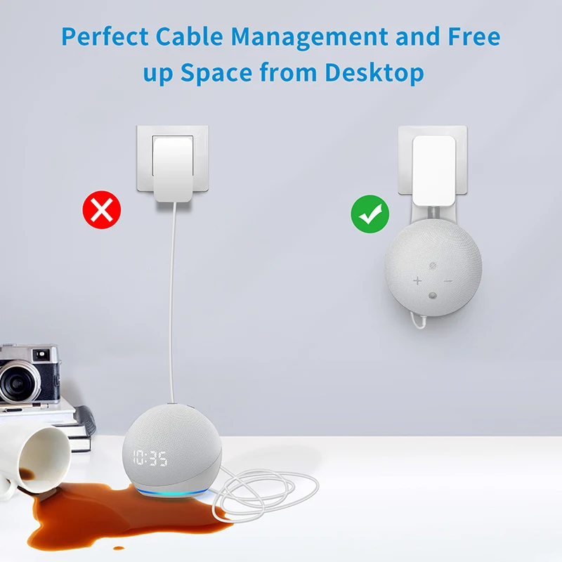 LINGYOU منفذ جدار جبل حامل سطح المكتب ل Alexa Echo Dot 5th 4th Gen مكبر الصوت الذكي توفير المساحة الملحقات دون فوضوي