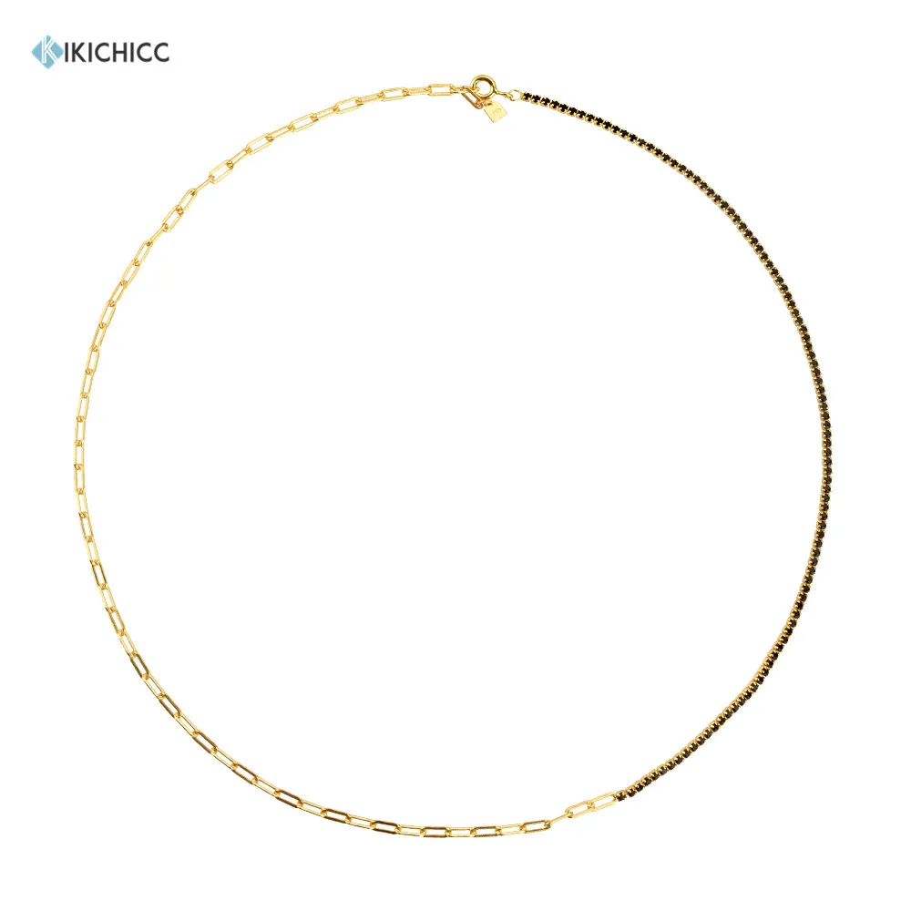 Kikichicc 100% 925 Sterling Silver Black CZ Zircon Chains Chocker Splice Crystal Necklace 2020 Rock Punk Party Best Gift Jewelry