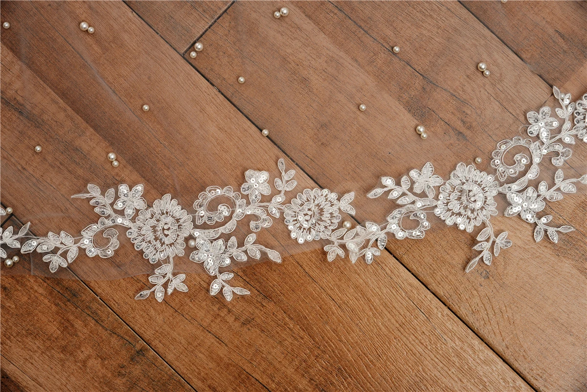 Voile de mariée blanc/ivoire avec peigne, 3 mètres, avec perles appliquées, paillettes, bord en dentelle, voile de mariage pour la mariée