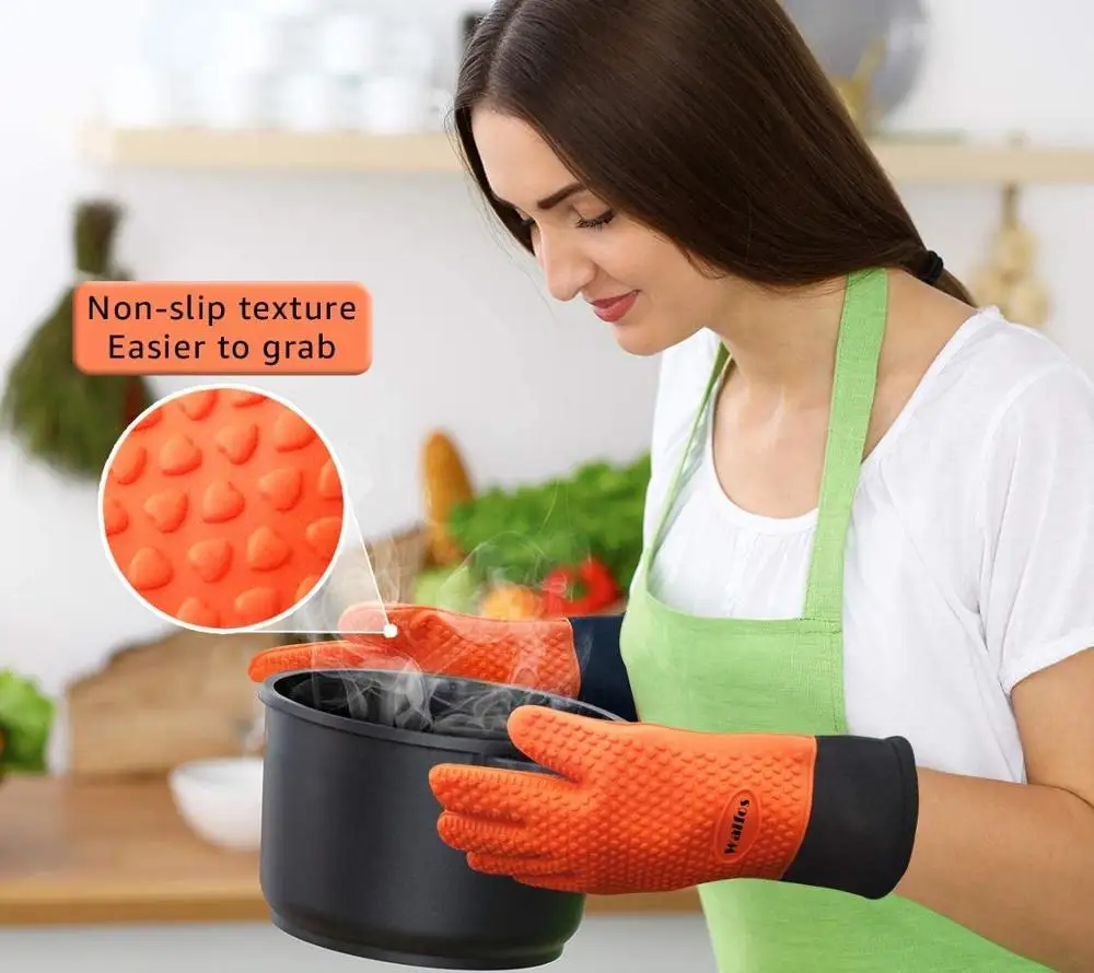 Walfos  1 Piece Long Silicone Kitchen Gloves-BBQ Grill Gloves Heat Resistant Cooking Gloves For Grilling  Oven Mitts Gloves