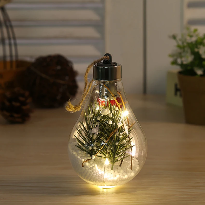 Plastica trasparente LED Ball Ornament forma di lampadina albero di natale ornamenti di luce pendenti con tappo a vite, palline di schiuma