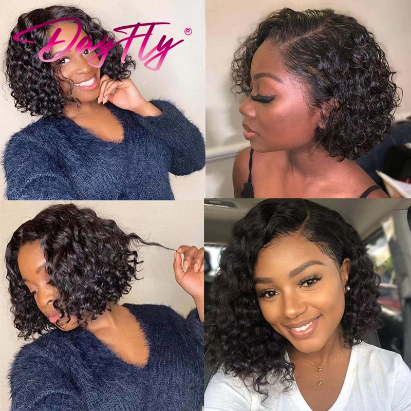 Short Curly Human Hair Bob Wig Water Wave Lace Part Wig Colored Curly Human Hair Wigs T1b 30 99j Brazilian Curly Wave Hair Wig