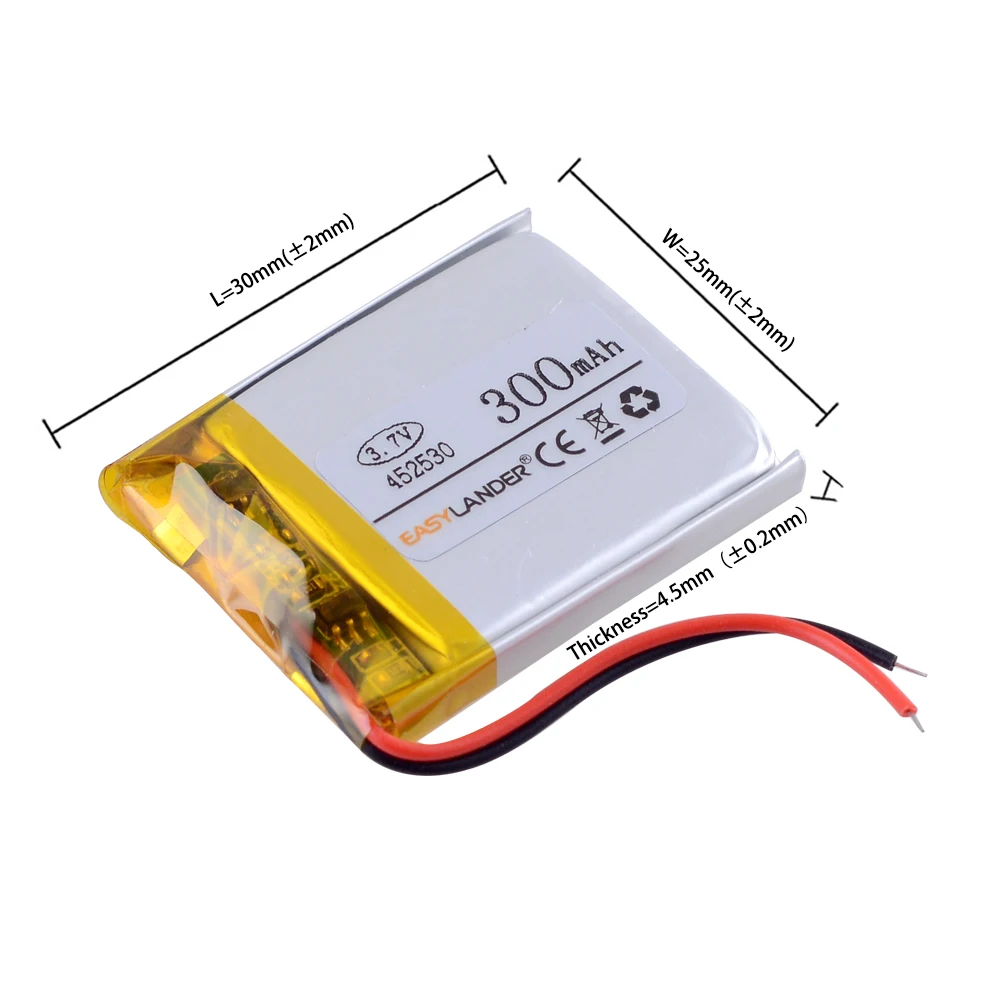 3.7V 452530 300mAh Rechargeable Lithium Li-ion Polymer Battery for MP3 MP4 Bluetooth Smart Watch