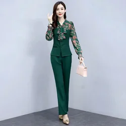 Single/set Women Pants 2-Piece Set 2022 Female Spring Suit Lady Printing Shirt Tops+ Wide leg Pants Two-Piece Suit C