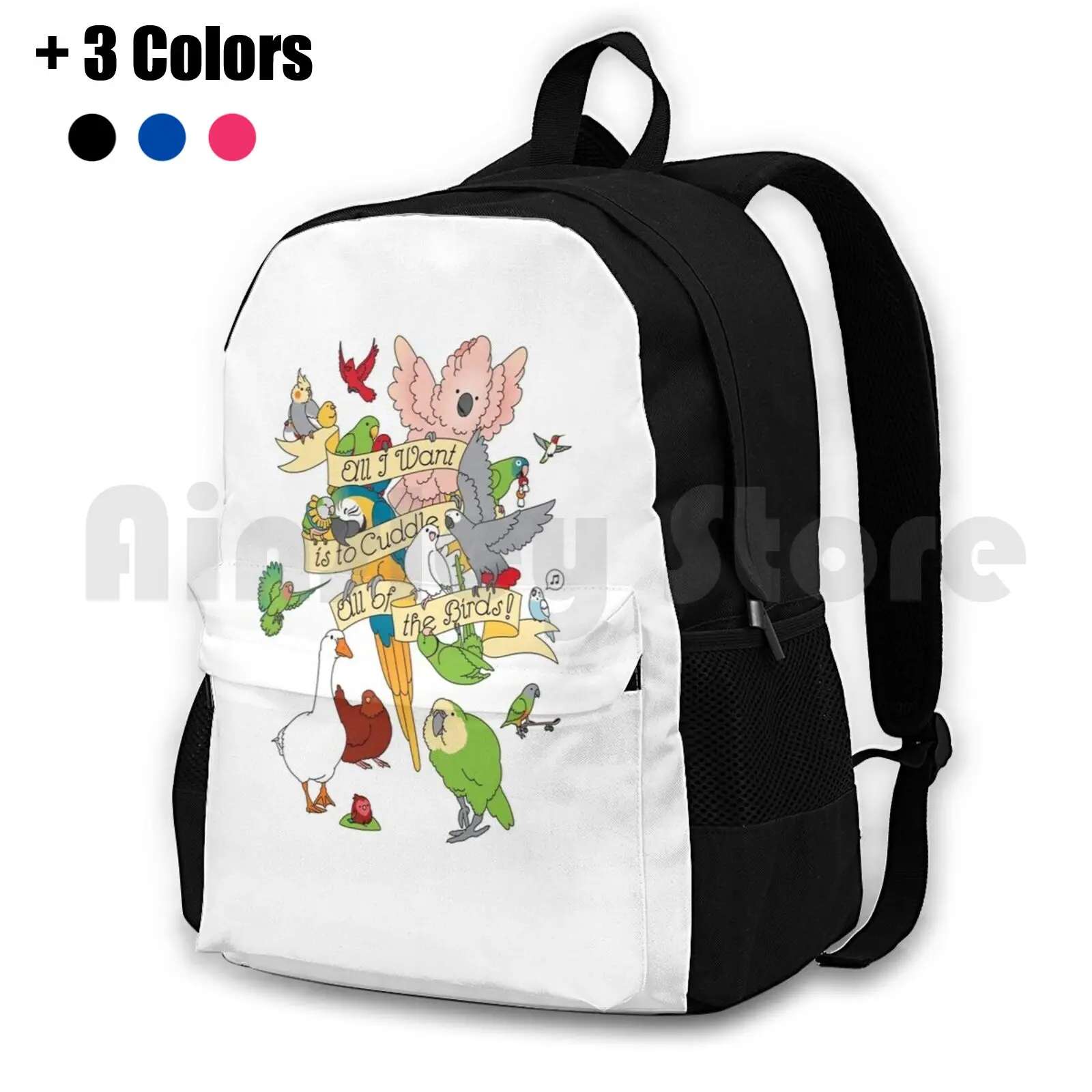 Cuddle All The Birds Outdoor Hiking Backpack Waterproof Camping Travel Macaw Eclectus Parrot Birds Cute Bird Lover Parrots