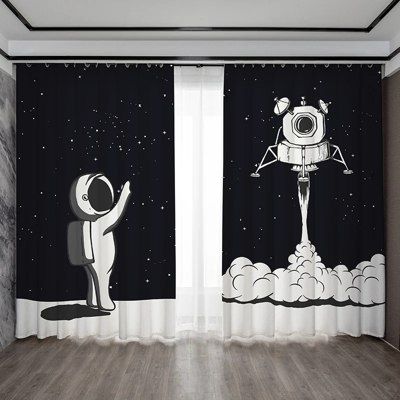 New Arrival Funny Cartoon Moon Travel Digital Printed Children’S Window For Boy Bedroom