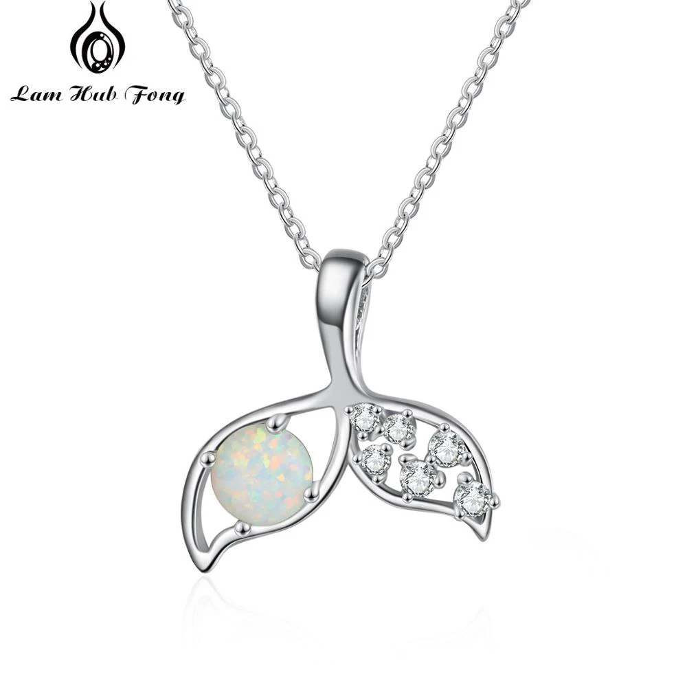 Mermaid Fish Tail Pendant Necklaces for Women Opal Stone Necklaces with Zircon Fashion Jewelry (Lam Hub Fong)