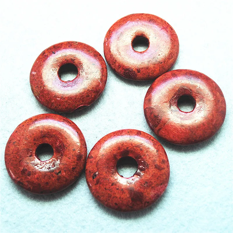 2PCS Nature Red Sponge Coral Donuts Shape Size 28MM 35MM 50MM Lovely Fashion Jewelry Making Findings Wholesale Free Shipping