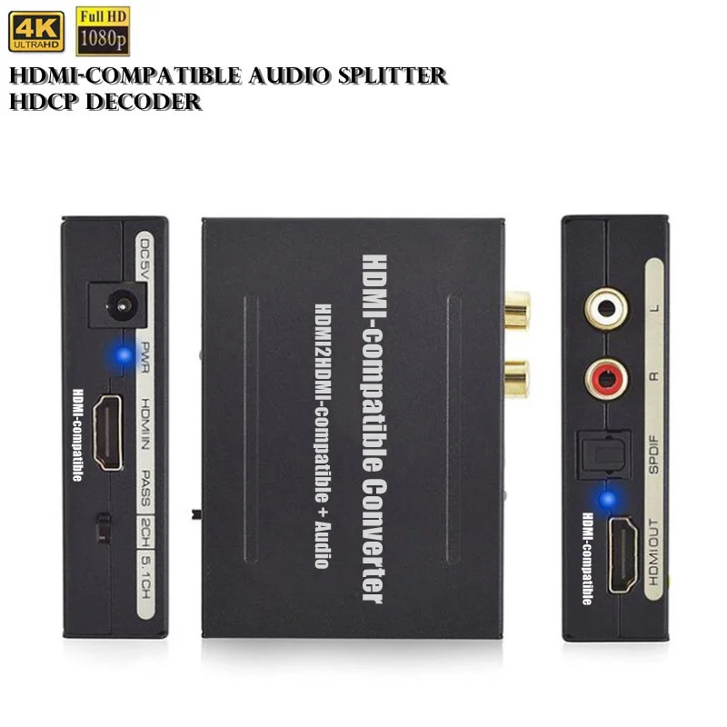 

V1.4 HDMI2HDMI-compatible Converter Extractor Splitter SPDIF R/L+Video Audio,HDCP Decoder, US & EU Plug Adapter,with Retail Box