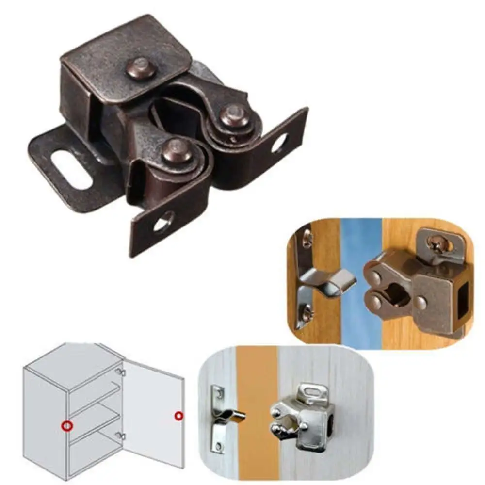 1Pc Double Ball Roller Catches Cupboard Cabinet Door Latch Locks Hardware Copper Door Clip Buckle Handle Home Door Hardware Tool