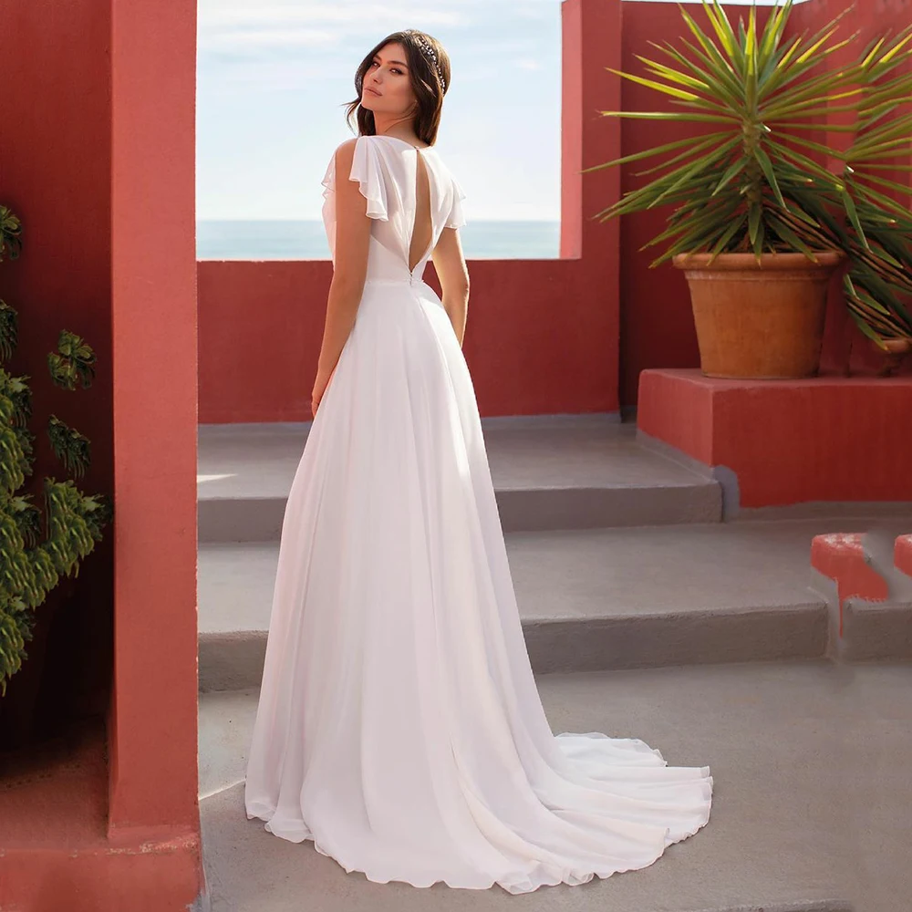 Beach Vestido De Noiva abiti da sposa musulmani A-line maniche lunghe Chiffon Appliques pizzo abiti da sposa economici abiti da sposa