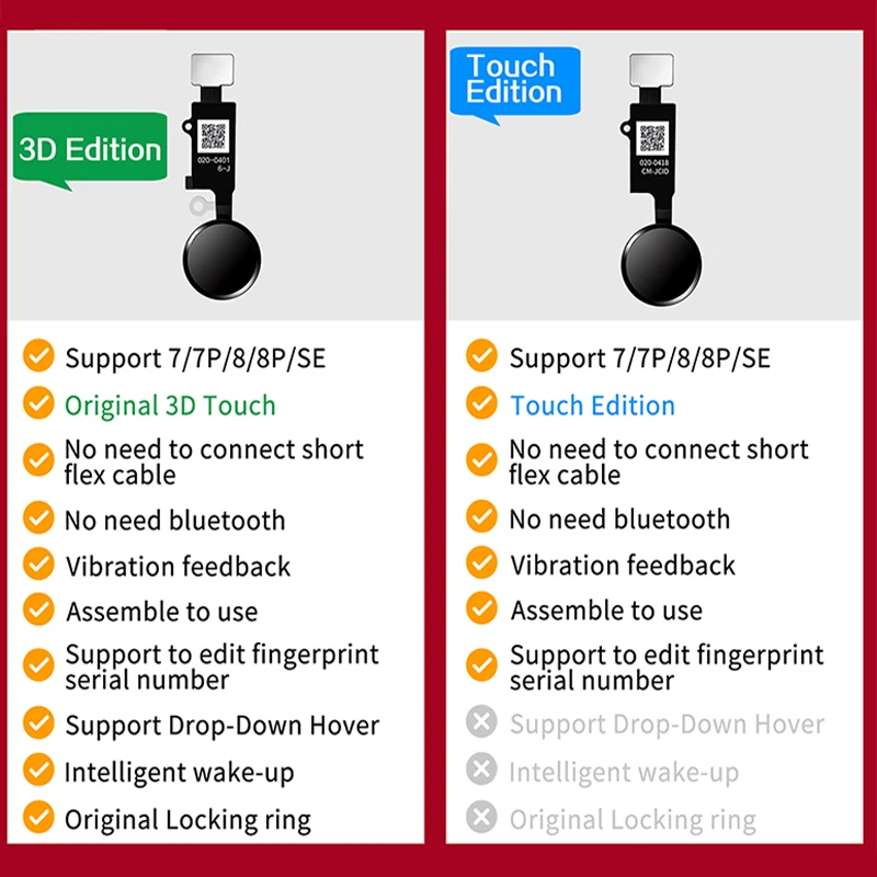 JC Home Button JCID 5th Generation 3D Universal Touch Fingerprint Flex Cable For iPhone 7 7plus 8 8plus Return Button