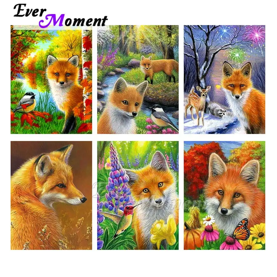 Ever Moment Diamond Painting Animal Fox Full Square Resin Drill Handmade Decoration Paint By Diamond Artwork Gift Kits ASF2258