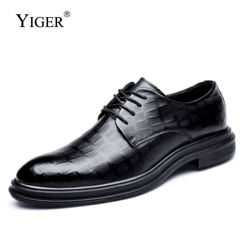 YIGER Men's Dress shoes Oxford shoes Business shoes men's new pointed toe trendy casual British invisiblein crease shoes