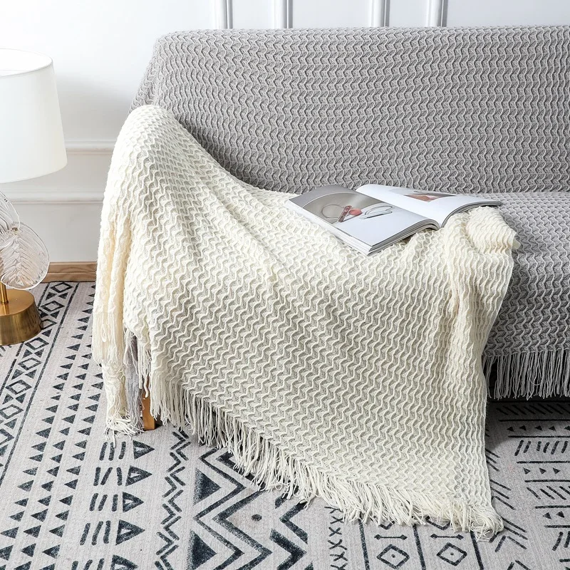 

Inyahome Throw Blankets for Couch and Bed Soft Cozy Knit Blanket with Tassel Farmhouse Warm Woven Blanket Manta Para Sofá