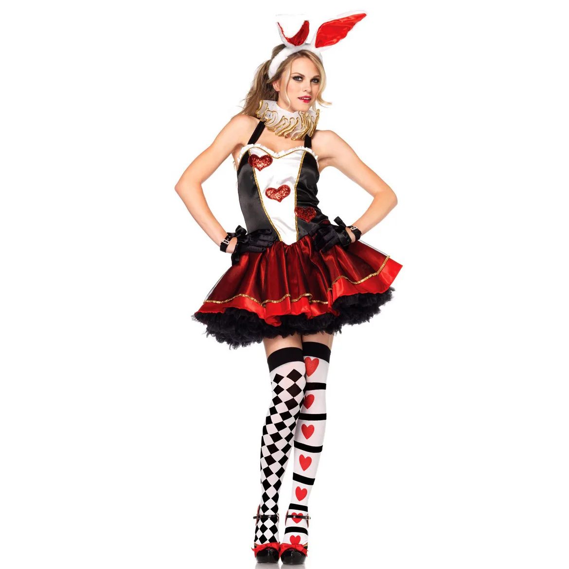 

Halloween Alice In Wonderland Red Queen of Hearts Cosplay Costume Nightclub Bar Party Bunny Girl Mini Fancy Dress