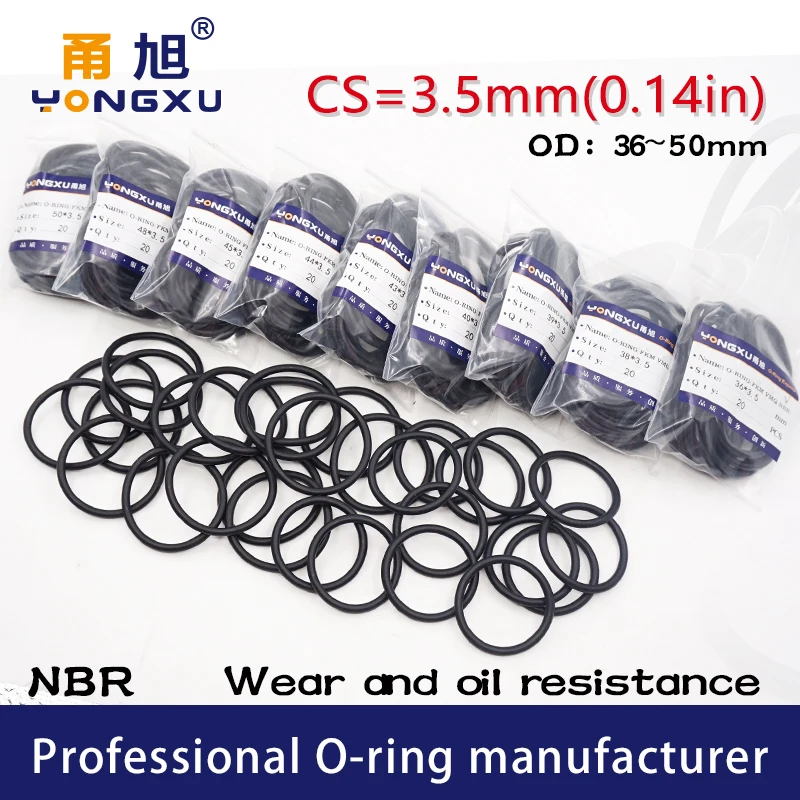 20PCS/Lot Black NBR Sealing O Ring CS3.5mm OD36/37/38/39/40/42/43/44/45/46/47/48/49/50*3.5mm Seal Rubber Gasket Oil Resistant