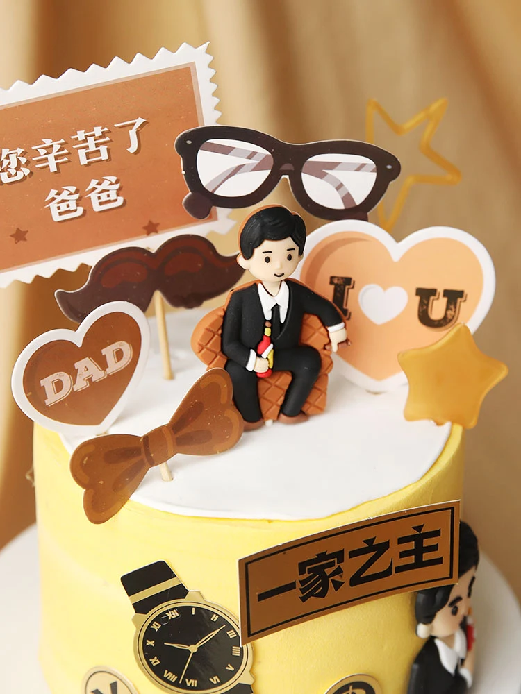 Super Dad Cake Decoration Watch cigaret Ornaments For Father Boy Friend Birthday Party Favors Glasses Baking Supplies
