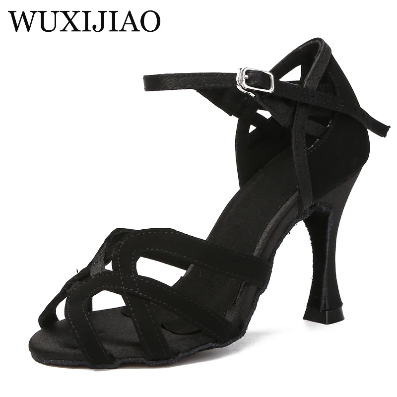 WUXIJIAO Latest Fashionable and beautiful Women's High Heel Satin Latin Ballroom Salsa Dance Shoes